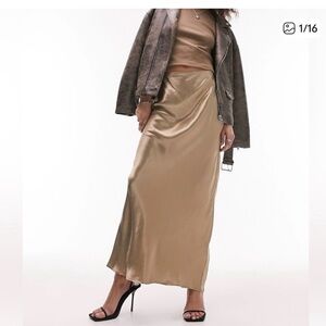 Topshop Gold Satin Maxi Skirt